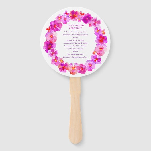 ピンクのパンジーの水彩結婚式のプログラムファン ハンドファン (裏面)