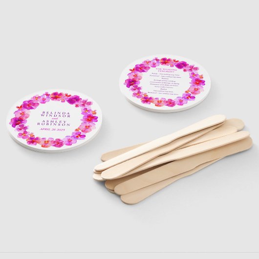 ピンクのパンジーの水彩結婚式のプログラムファン ハンドファン (組立なし)