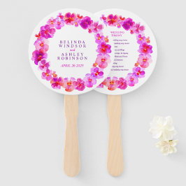 ピンクのパンジーの水彩結婚式のプログラムファン ハンドファン