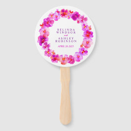 ピンクのパンジーの水彩結婚式のプログラムファン ハンドファン