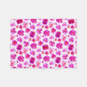 ピンクのパンジーの花の水の色のアートブランケット フリースブランケット (正面(横))