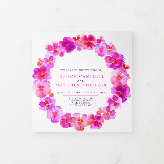 ピンクのパンジーの花の結婚水色 三つ折りプログラム (カバー)