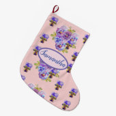 ピンクのパンジーの花パンジーのアートフローラスポット花 ラージクリスマスストッキング (正面 (吊り時))