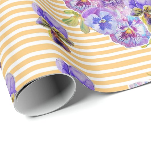 ピンクのパンジーの花フローラアートウォーターカラーラッピング ラッピングペーパー (ロールコーナー)