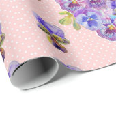 ピンクのパンジーの花フローラドット水彩ラッピング ラッピングペーパー (ロールコーナー)