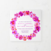 ピンクのパンジーの花 水彩 結婚式 三つ折りプログラム (カバー)