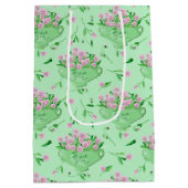 ピンクのパンジー緑のボウルと背景 ミディアムペーパーバッグ (裏面)