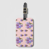 ピンクのパンジー ヴィオラ 花ドットパターン 荷物タグ ラゲッジタグ (正面縦)