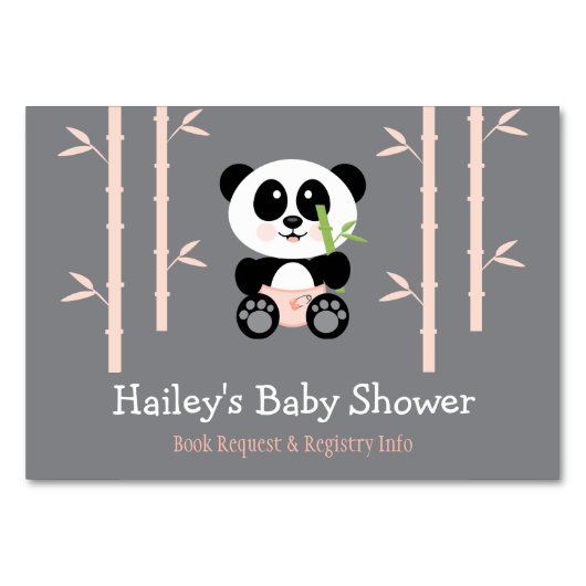 ピンクのパンダのベビーシャワーの本の要求カード テーブルナンバー (裏面)