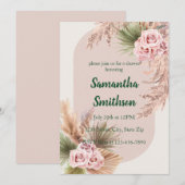 ピンクのパンパスと花 招待状 (正面/裏面)