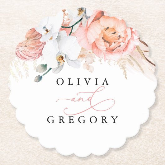 ピンクのパンパスグラス エレガントトロピカルペーパー ペーパーコースター (正面)