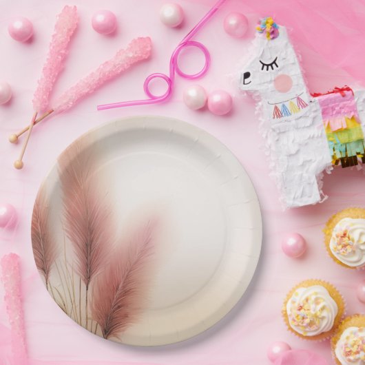 ピンクのパンパスグラス ボヘミアンスタイルのウェディング ペーパープレート (パーティー)