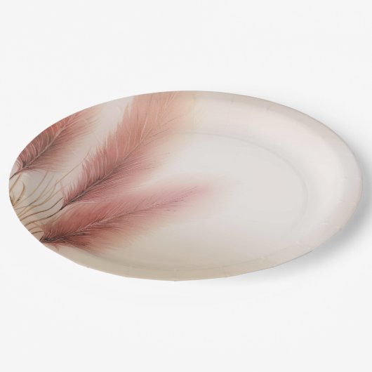 ピンクのパンパスグラス ボヘミアンスタイルのウェディング ペーパープレート (アングル)