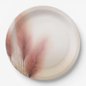 ピンクのパンパスグラス ボヘミアンスタイルのウェディング ペーパープレート (正面)