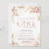 ピンクのパンパスグラス ボーホーガール ベビーシャワー 招待状 (正面)