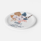 ピンクのパンパス草と羽根のブライダルシャワーパーティー ペーパープレート (アングル)