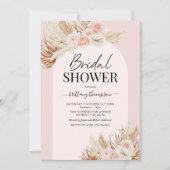 ピンクのパンパス グラス フラワーブライダルシャワー招待状 招待状 (正面)