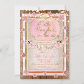 ピンクのパンプキンと秋の葉のラスティックベイビーシャワー 招待状 (正面)