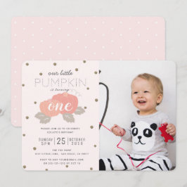 ピンクのパンプキンガール フォト ファースト バースデー インビテーション
