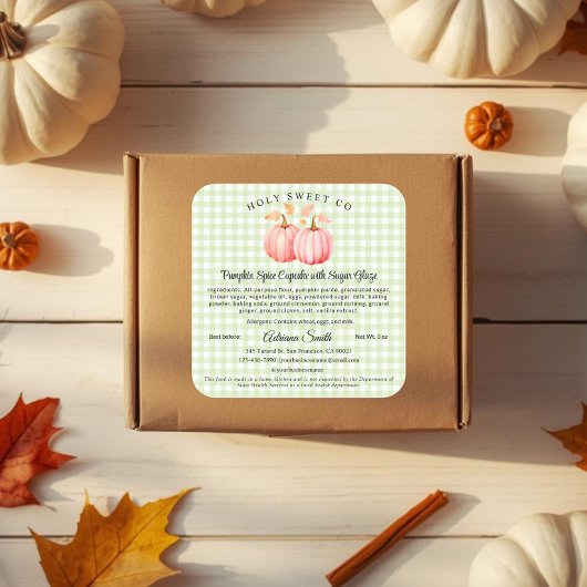 ピンクのパンプキンギンガムの焼き菓子のおうちの食品 スクエアシール