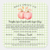 ピンクのパンプキンギンガムの焼き菓子のおうちの食品 スクエアシール (正面)