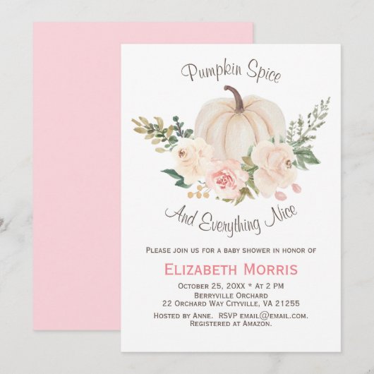 ピンクのパンプキンスパイス フラワー 招待状 (正面/裏面)