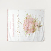 ピンクのパンプキンフラワーの女の子のベビーシャワーウェルカムサイン タペストリー (正面(横))