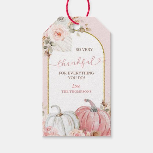 ピンクのパンプキンフラワーの感謝のギフトタグ ギフトタグ (正面)