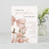 ピンクのパンプキンフラワーボウベイビーシャワー 招待状 (スタンド正面)