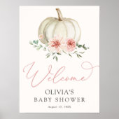 ピンクのパンプキンベイビーシャワーの歓迎の看板 ポスター (正面)