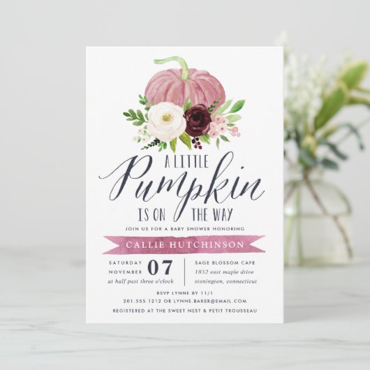 ピンクのパンプキンベイビーシャワー 招待状 (スタンド正面)