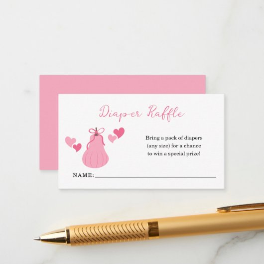 ピンクのパンプキンボウの女の子ベイビーシャワーディーパーラッフル エンクロージャーカード (正面/裏面インサイチュ)