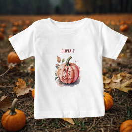 ピンクのパンプキン水彩ボヘミアンスタイルの女の子ベビーシャワー ベビーTシャツ