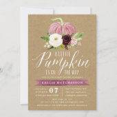 ピンクのパンプキン クラフト ベイビー シャワー 招待状 (正面)