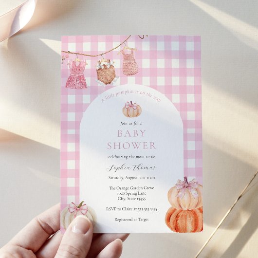 ピンクのパンプキン　ベイビーガール　シャワーアーチ 招待状