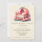 ピンクのパンプキン ベイビーシャワー 水彩フラワー＆ボーホー 招待状 (正面)