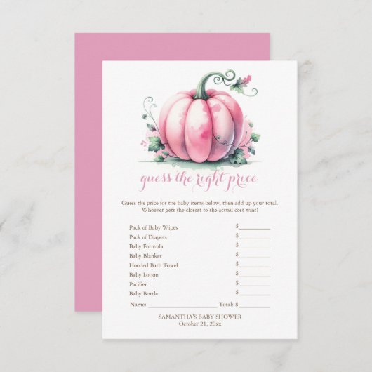 ピンクのパンプキン　価格当てゲーム 招待状 (正面/裏面)
