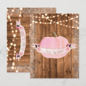 ピンクのパンプキン 秋の素朴な木のライト セーブ・ザ・デート 案内ポストカード (正面/裏面)