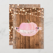 ピンクのパンプキン 秋の素朴な木のライト 保存日 案内ポストカード (正面/裏面)