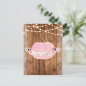 ピンクのパンプキン 秋の素朴な木のライト 保存日 案内ポストカード (スタンド正面)