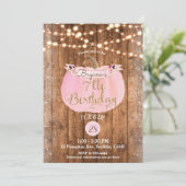 ピンクのパンプキン 秋の素朴な木のライト 7歳の誕生日 招待状 (スタンド正面)