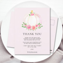 ピンクのパンプキン 秋 女の子のベビーシャワー お礼