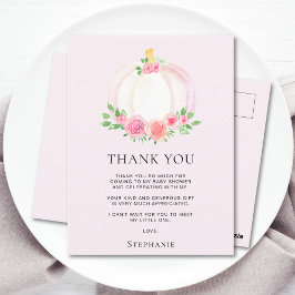 ピンクのパンプキン 秋 女の子のベビーシャワー お礼 ポストカード