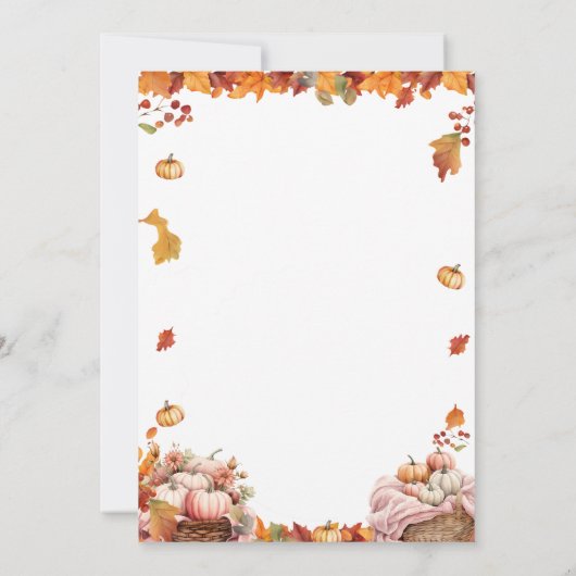 ピンクのパンプキ離れンの誕生日と干し草のスタック 招待状 (裏面)