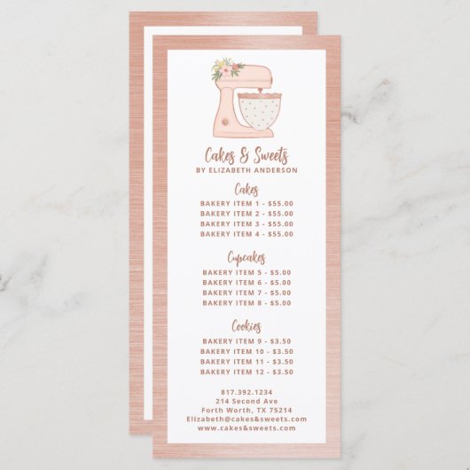 ピンクのパン屋さんのパティシエ デザート メニュー (正面/裏面)