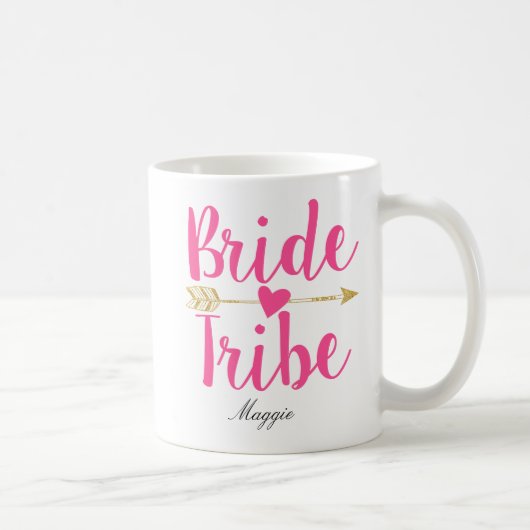 ピンクのパーソナライズされた花嫁結婚部族 コーヒーマグカップ (右)