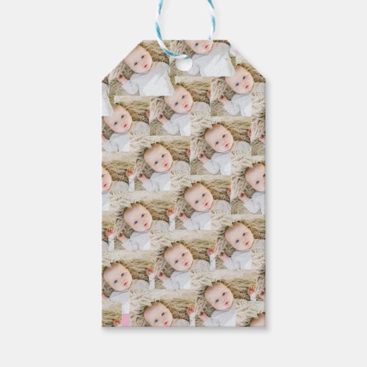 ピンクのパーソナライズされた誕生日写真 ギフトタグ (正面)