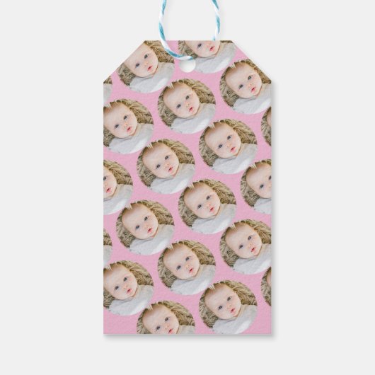 ピンクのパーソナライズされた誕生日写真 ギフトタグ