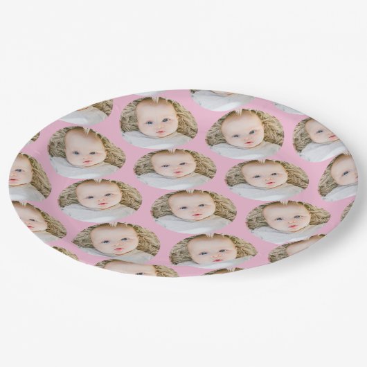 ピンクのパーソナライズされた誕生日写真 ペーパープレート (アングル)