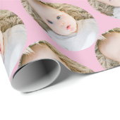 ピンクのパーソナライズされた誕生日写真 ラッピングペーパー (ロールコーナー)